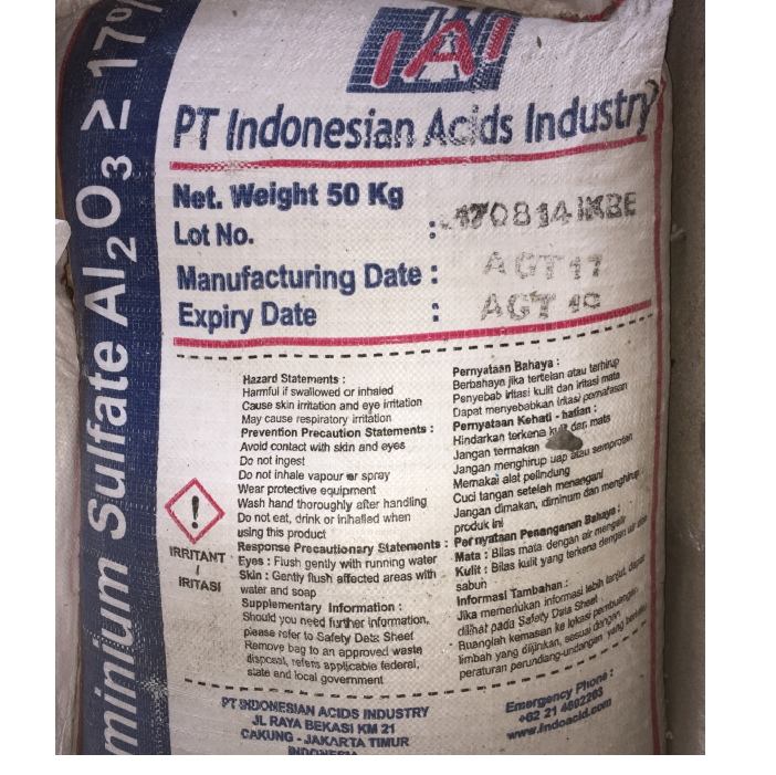 Aluminium Sulfate,Al2(SO4)3.18 H2O, Indonexia, 50kg/bao
